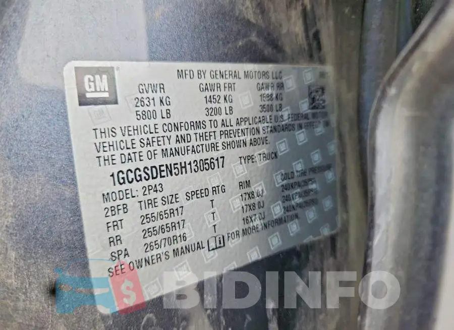 1GCGSDEN5H1305617 Photo# 13