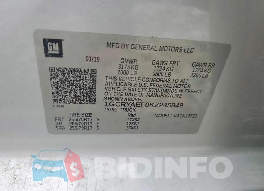1GCRYAEF0KZ245849 Photo# 12
