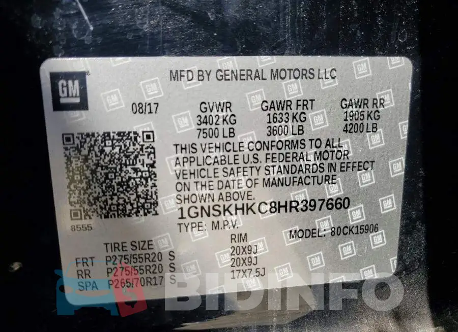 1GNSKHKC8HR397660 Photo# 14
