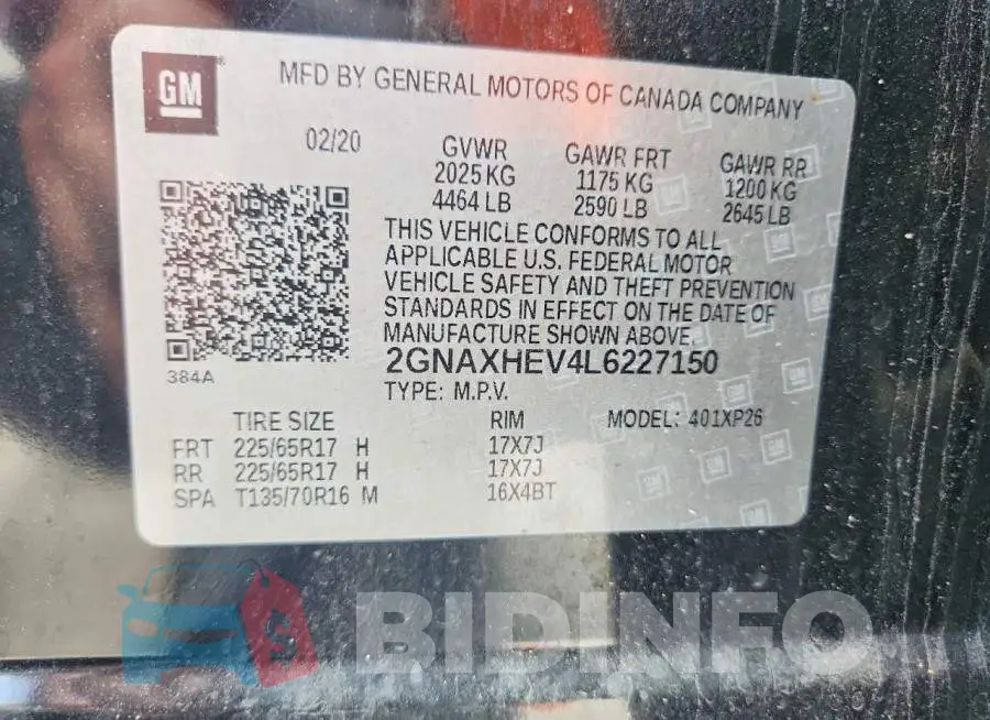 2GNAXHEV4L6227150 Photo# 13