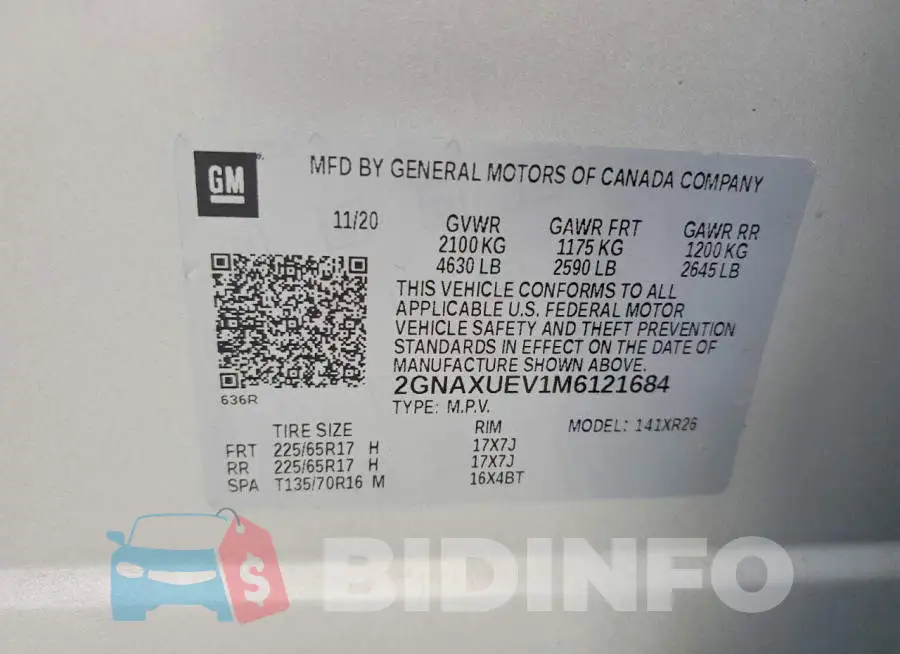 2GNAXUEV1M6121684 Photo# 13