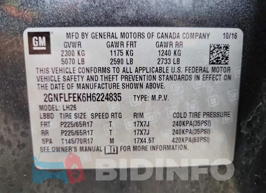 2GNFLFEK6H6224835 Photo# 14