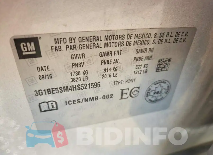 3G1BE5SM4HS521596 Photo# 12