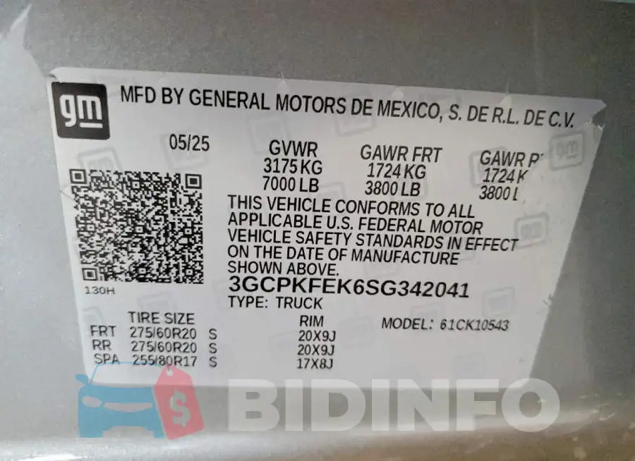 3GCPKFEK6SG342041 Photo# 12
