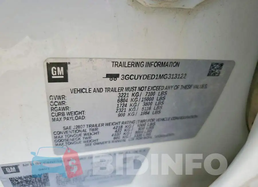 3GCUYDED1MG313122 Photo# 12