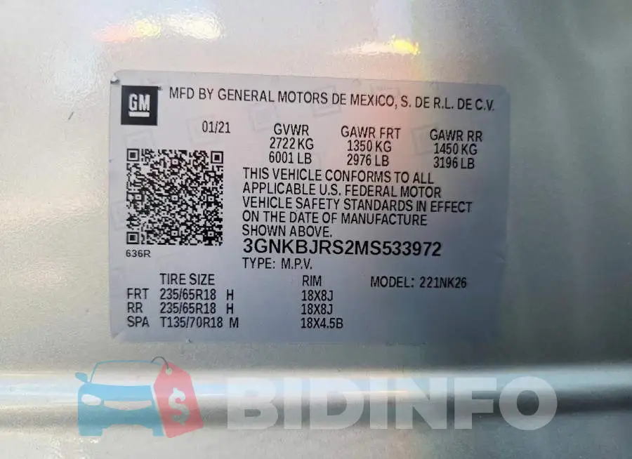 3GNKBJRS2MS533972 Photo# 12