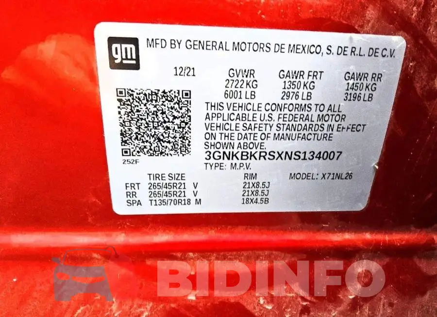 3GNKBKRSXNS134007 Photo# 13