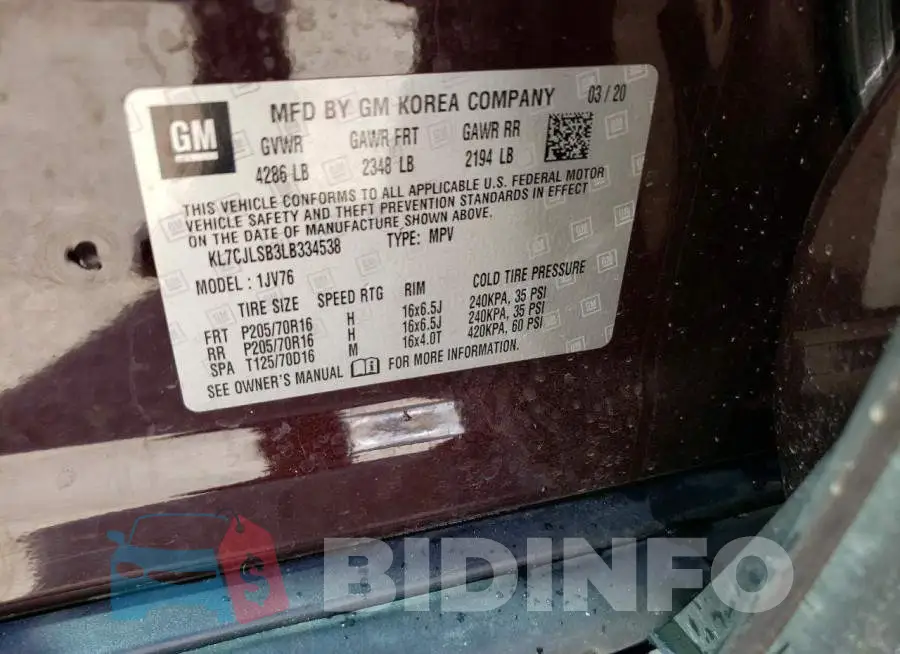 KL7CJLSB3LB334538 Photo# 13
