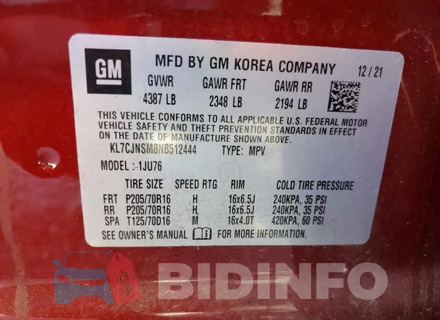 KL7CJNSM8NB512444 Photo# 14