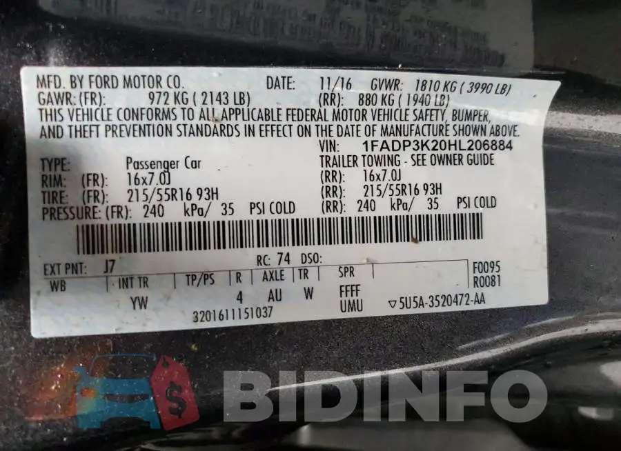 1FADP3K20HL206884 Photo# 12