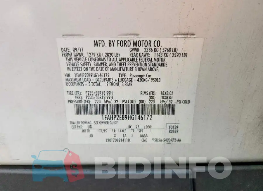 1FAHP2E89HG146172 Photo# 13