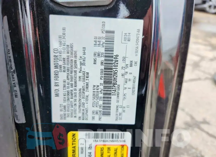 1FATP8UH2N5102696 Photo# 12