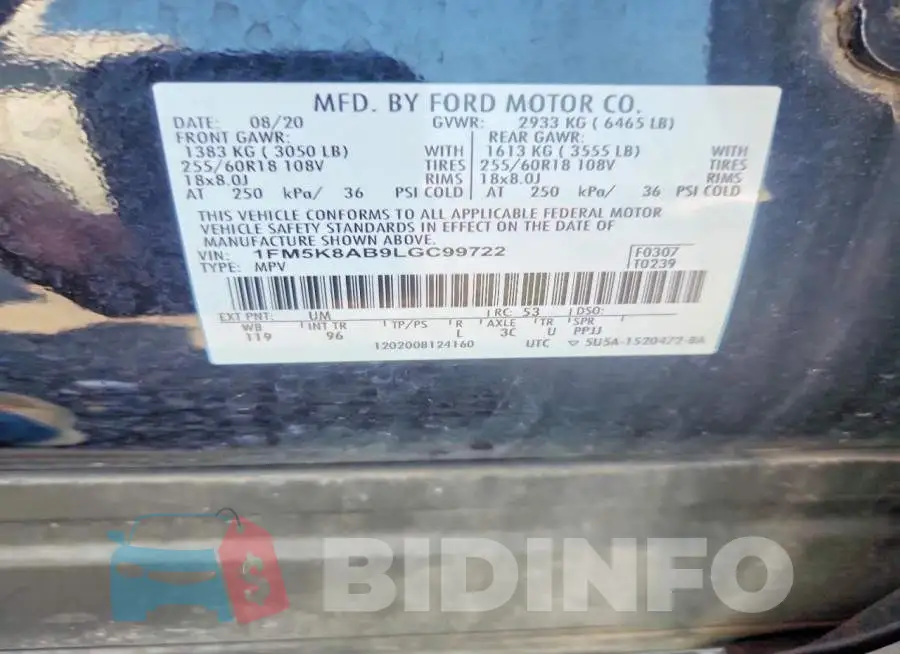 1FM5K8AB9LGC99722 Photo# 14