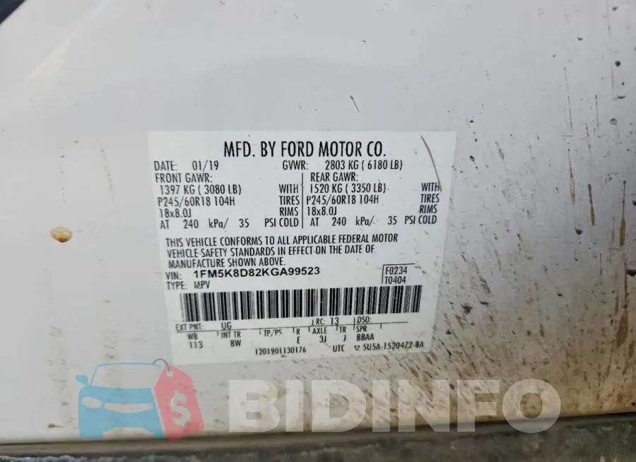 1FM5K8D82KGA99523 Photo# 13