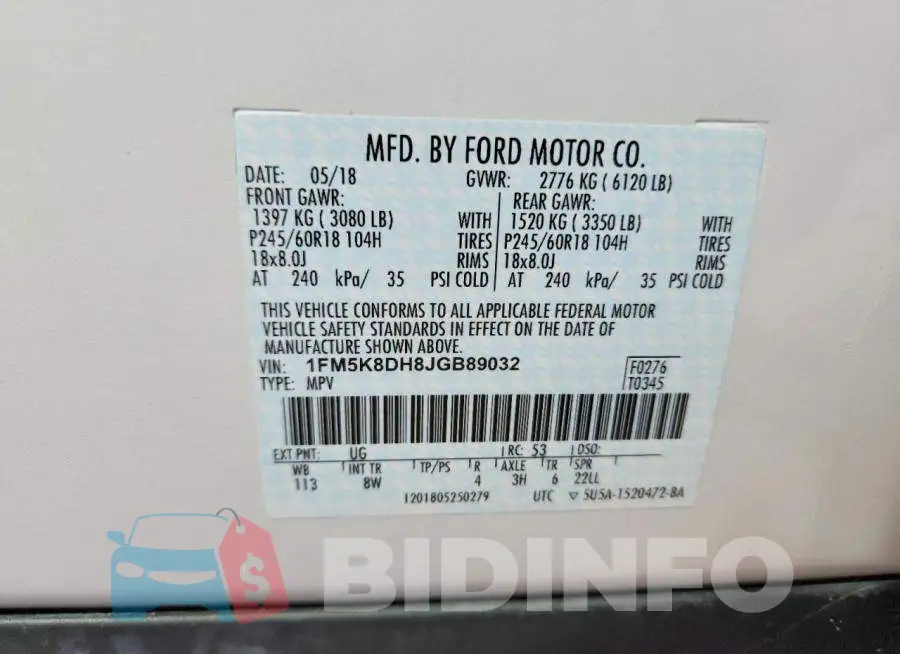 1FM5K8DH8JGB89032 Photo# 14