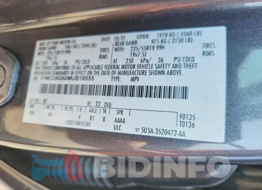 1FMCU0G60MUB18555 Photo# 13