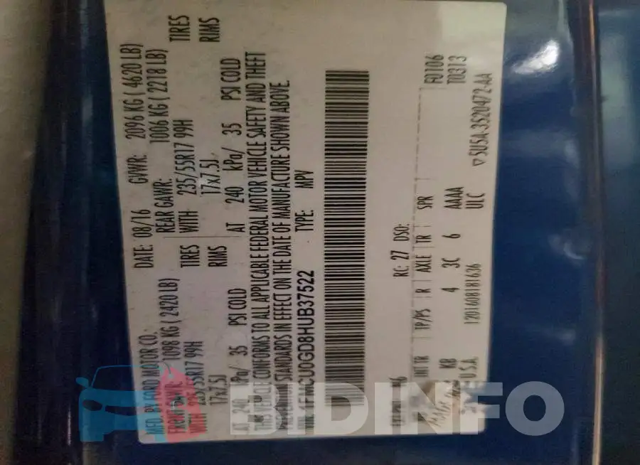 1FMCU0GD8HUB37522 Photo# 14