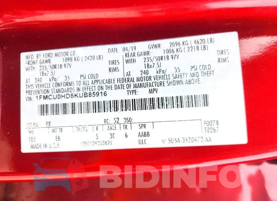 1FMCU0HD8KUB85916 Photo# 13