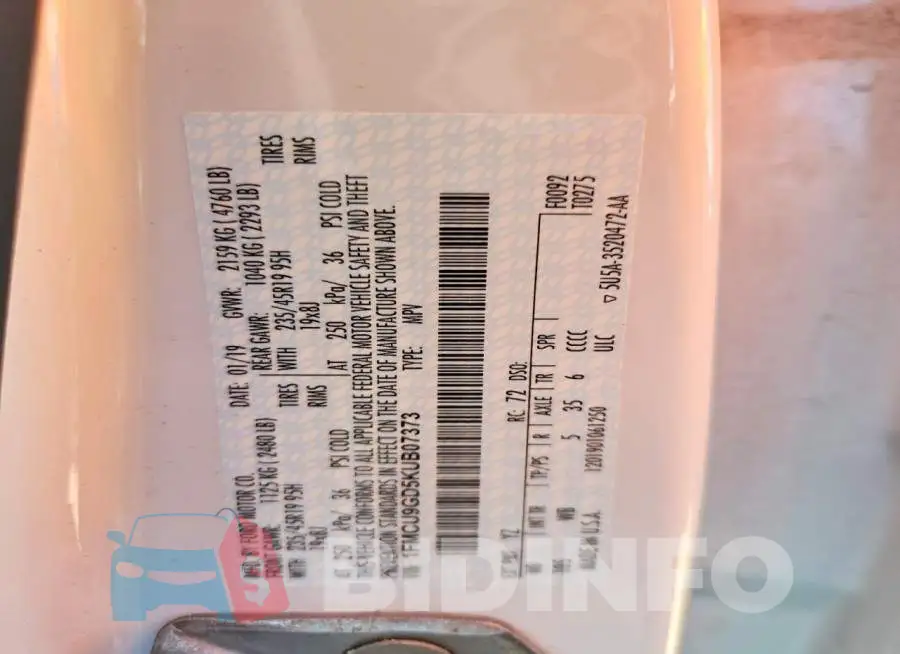 1FMCU9GD5KUB07373 Photo# 13