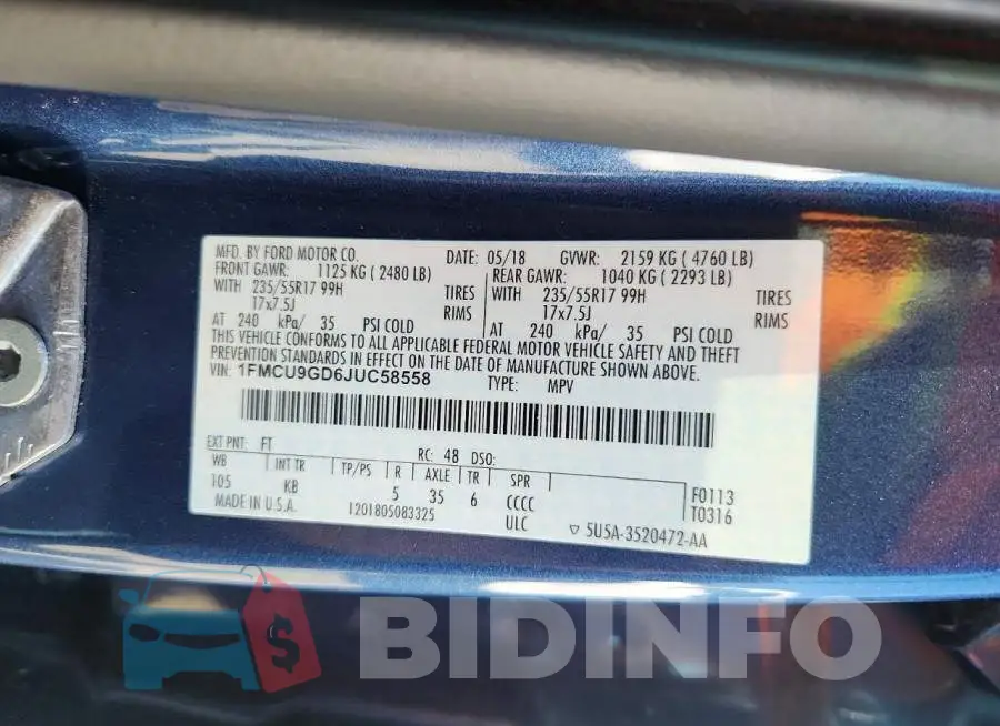 1FMCU9GD6JUC58558 Photo# 12