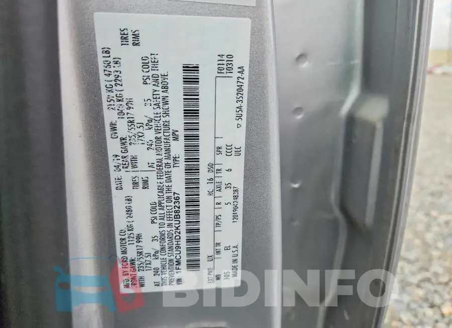 1FMCU9HD2KUB82367 Photo# 13