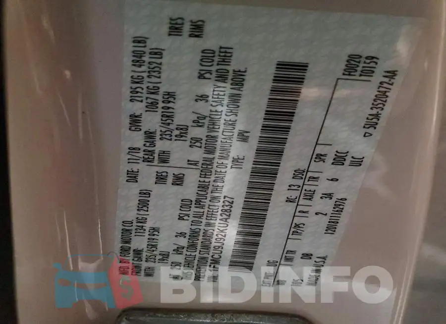 1FMCU9J92KUA28327 Photo# 13