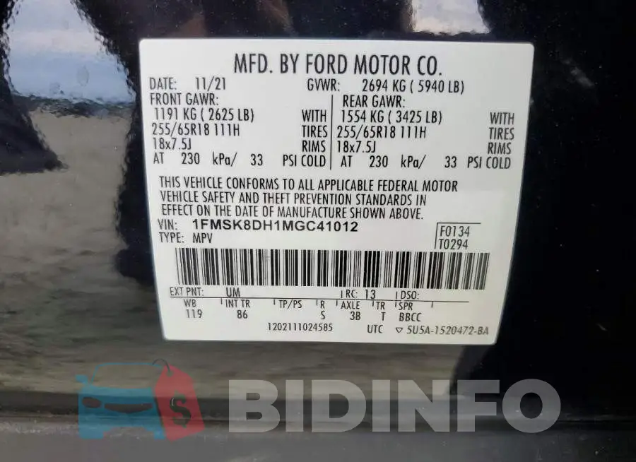 1FMSK8DH1MGC41012 Photo# 13