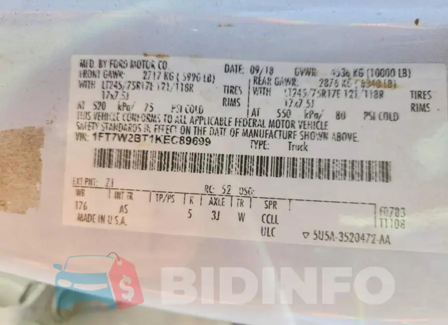 1FT7W2BT1KEC89699 Photo# 12