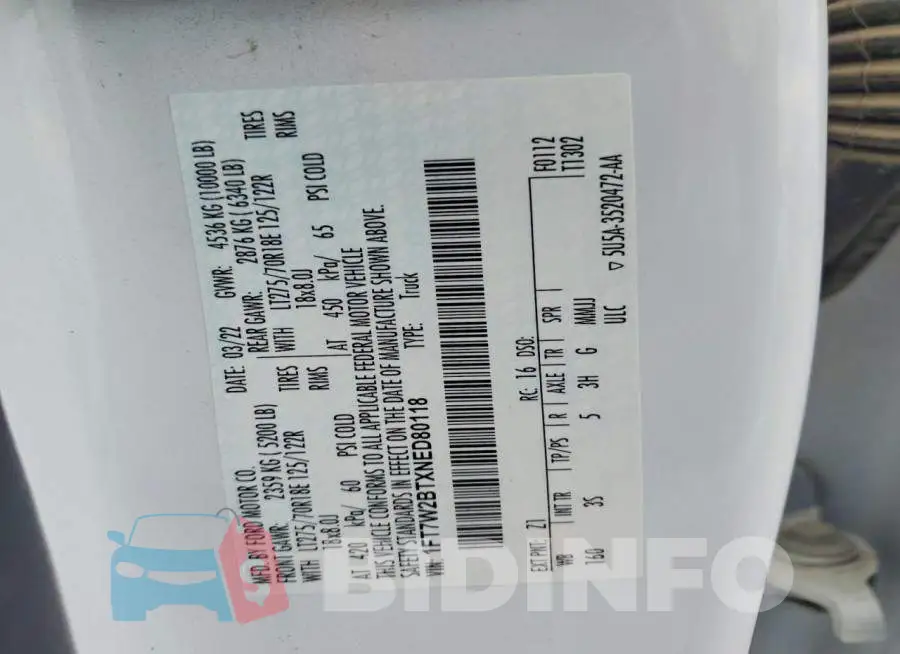 1FT7W2BTXNED80118 Photo# 12