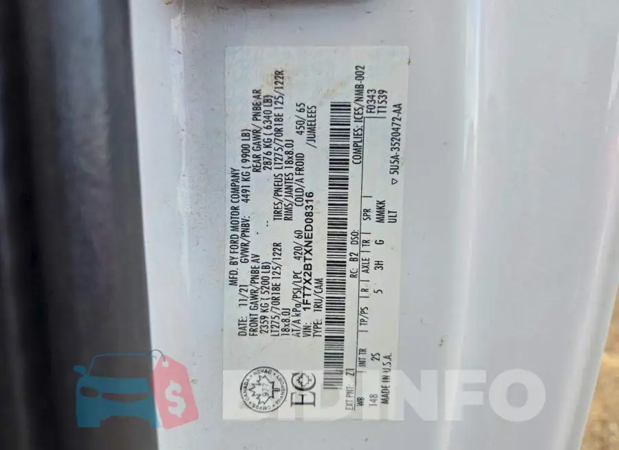 1FT7X2BTXNED08316 Photo# 12