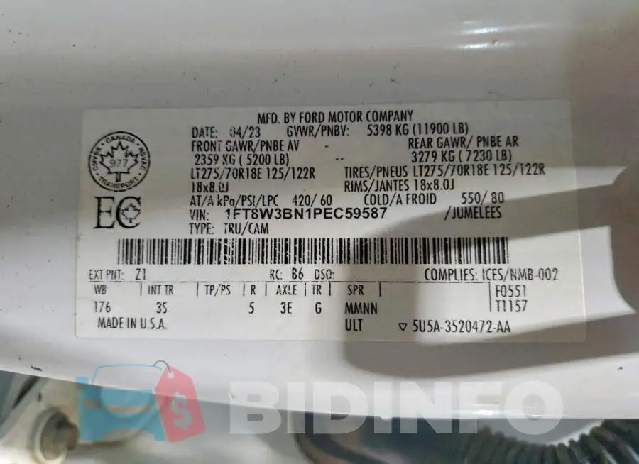 1FT8W3BN1PEC59587 Photo# 12