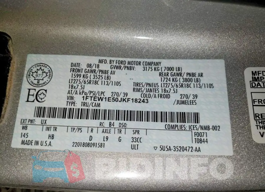 1FTEW1E50JKF18243 Photo# 12