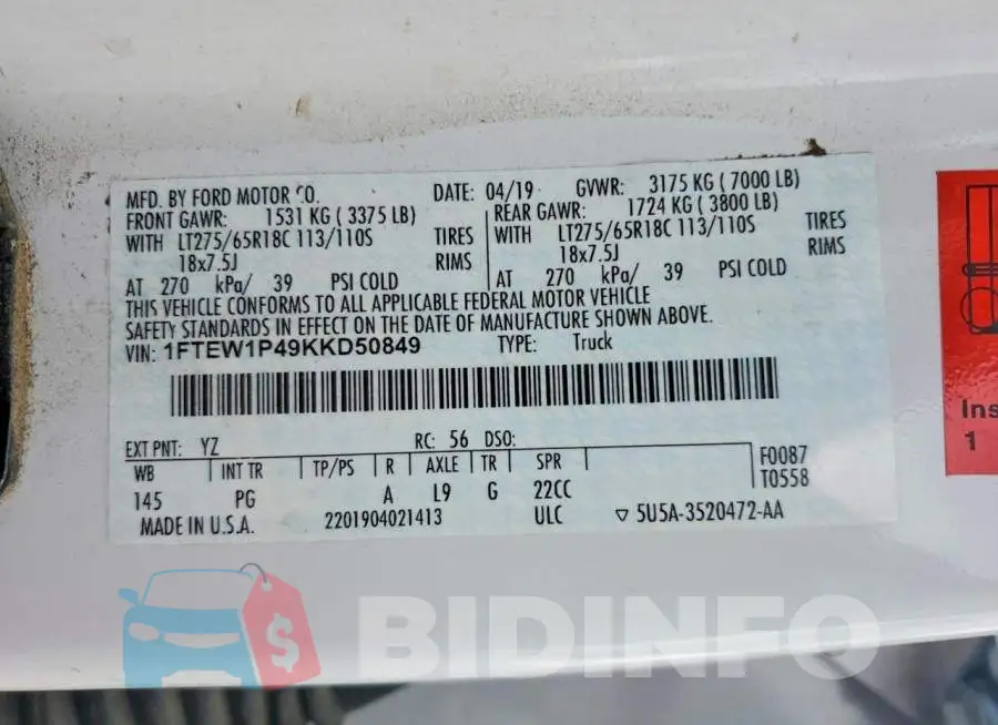 1FTEW1P49KKD50849 Photo# 12
