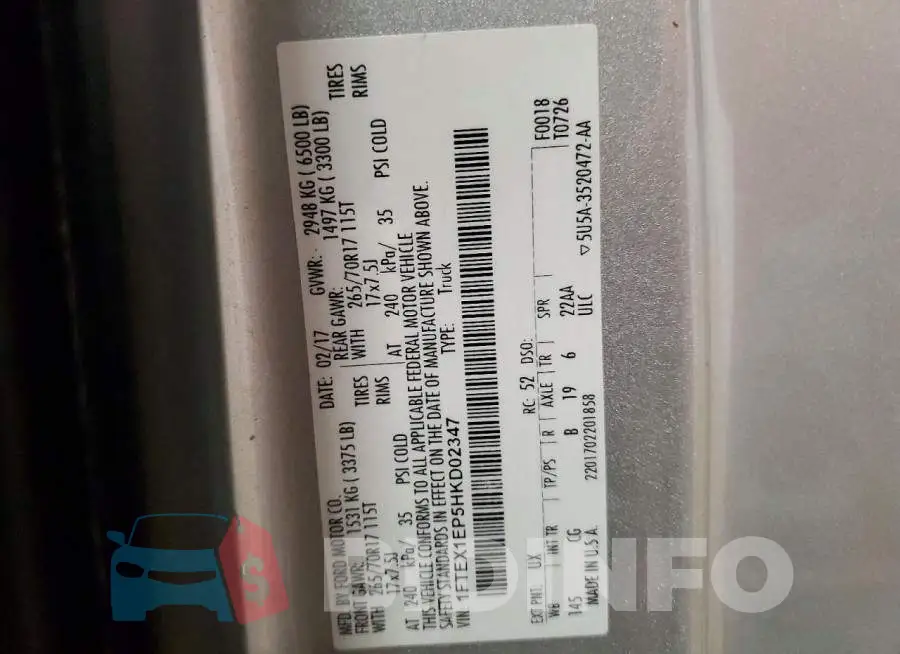 1FTEX1EP5HKD02347 Photo# 12