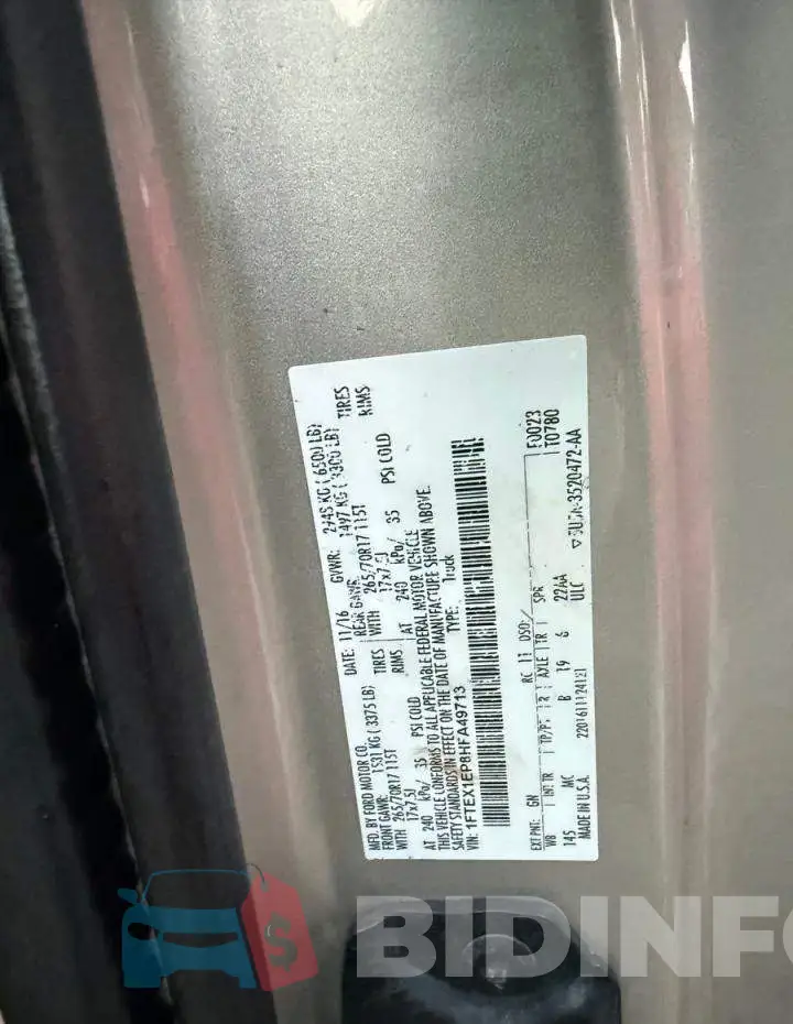 1FTEX1EP8HFA49713 Photo# 10