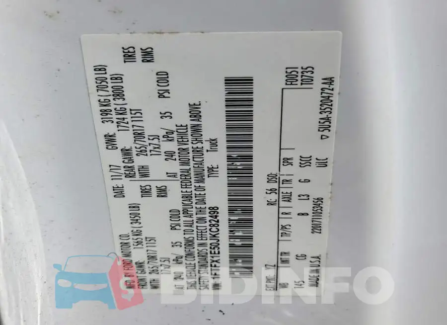 1FTFX1E50JKC82498 Photo# 12