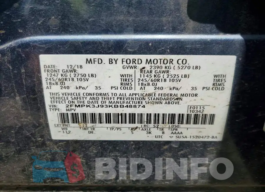 2FMPK3J93KBB48874 Photo# 12