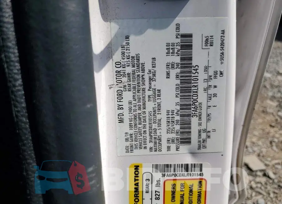 3FA6P0CDXLR101545 Photo# 12
