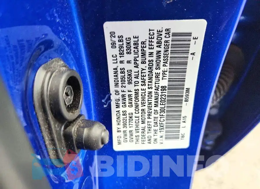 19XFC1F30LE023198 Photo# 13