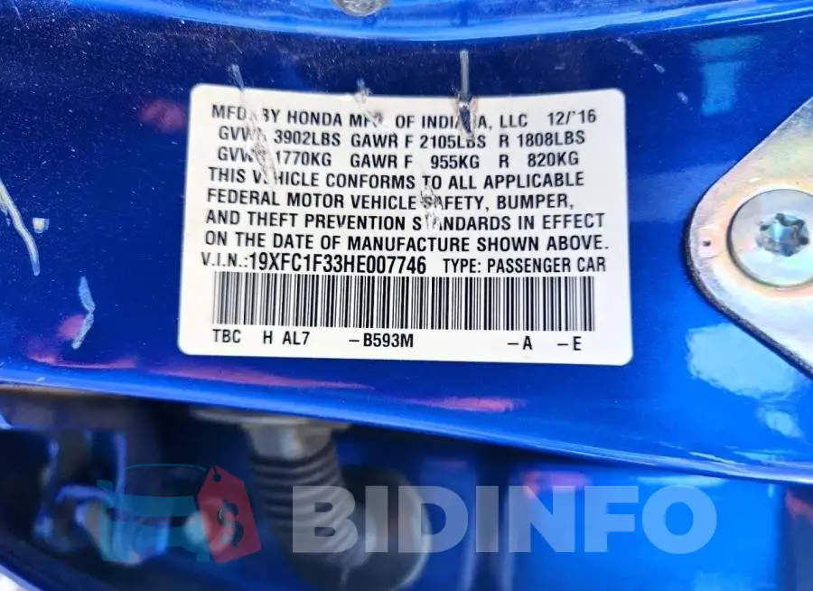 19XFC1F33HE007746 Photo# 13