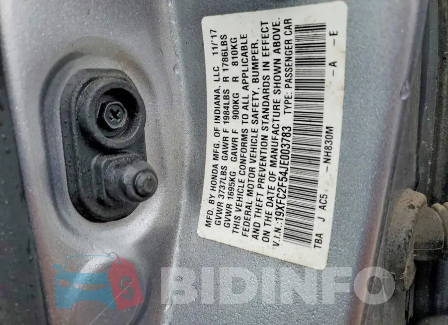 19XFC2F54JE003783 Photo# 13