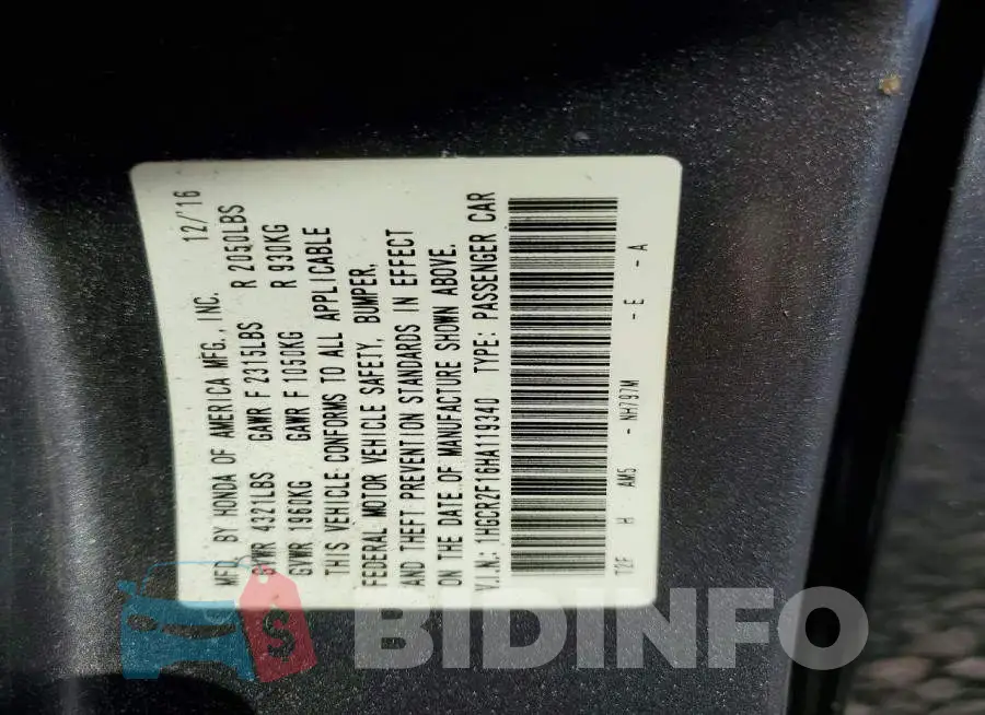 1HGCR2F16HA119340 Photo# 12
