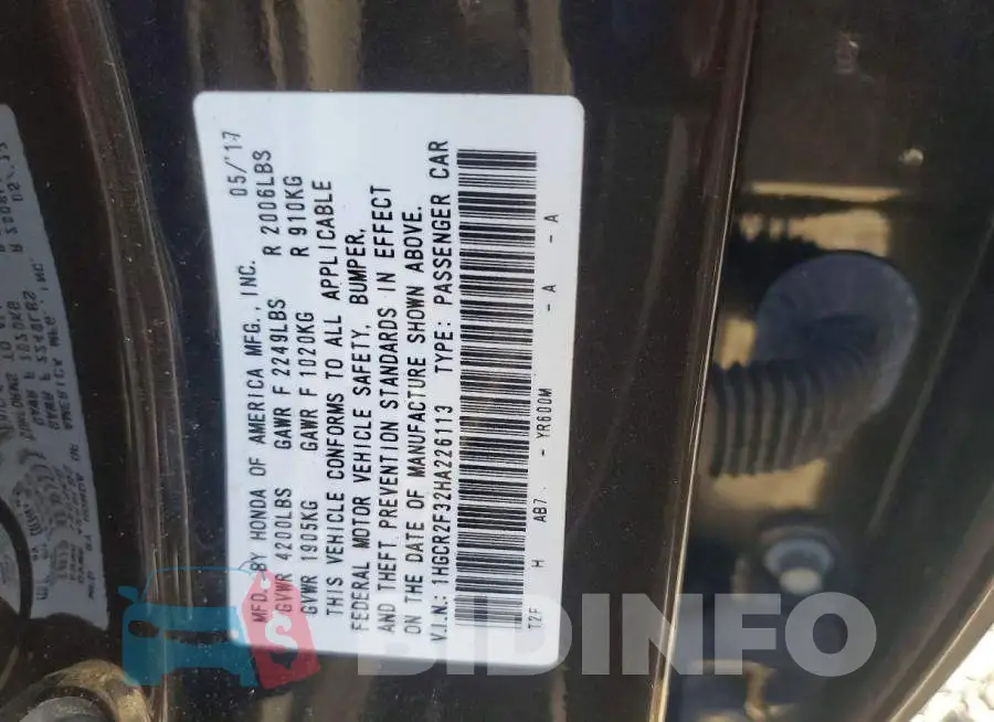 1HGCR2F32HA226113 Photo# 12