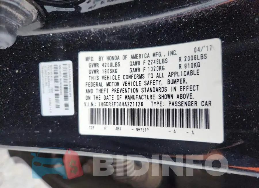 1HGCR2F38HA221126 Photo# 12