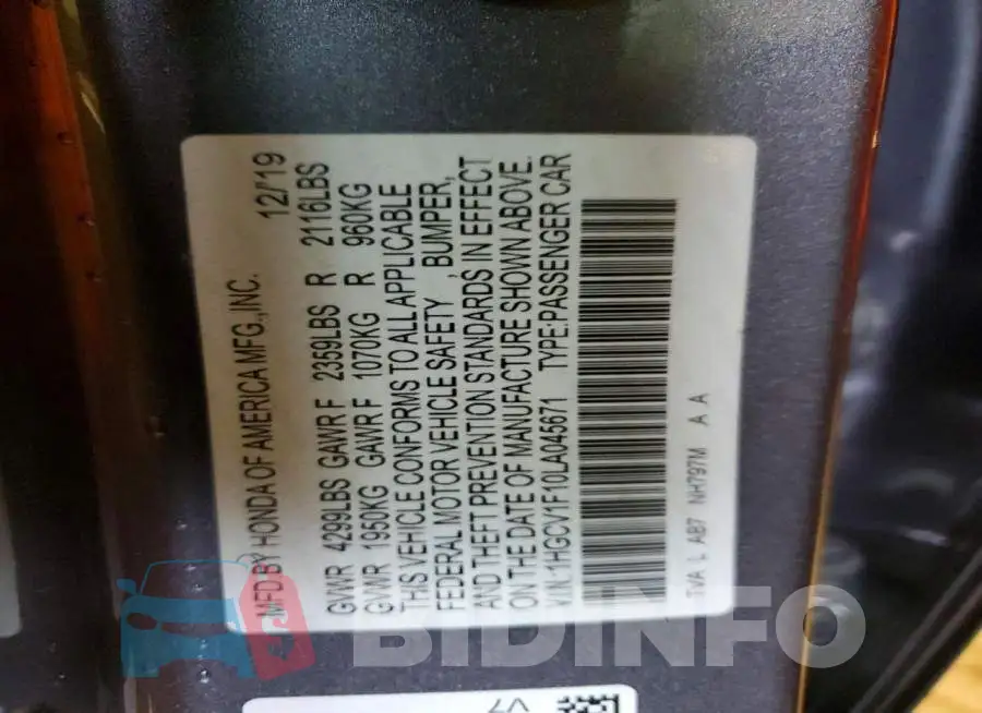 1HGCV1F10LA045671 Photo# 12