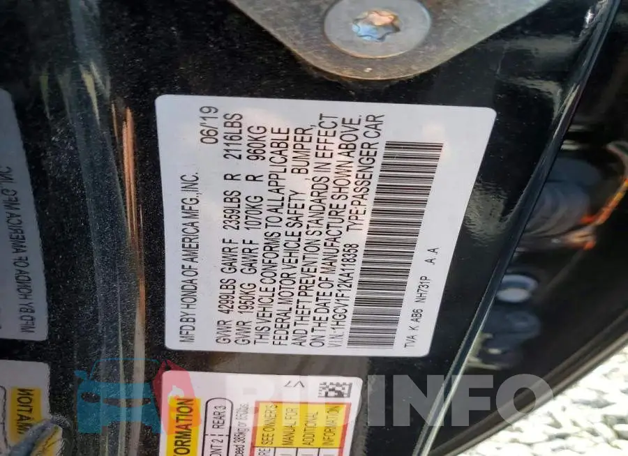 1HGCV1F12KA118358 Photo# 12