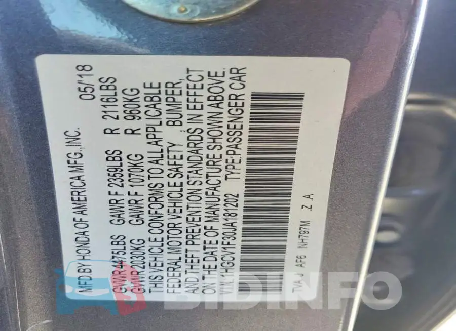 1HGCV1F30JA181202 Photo# 13