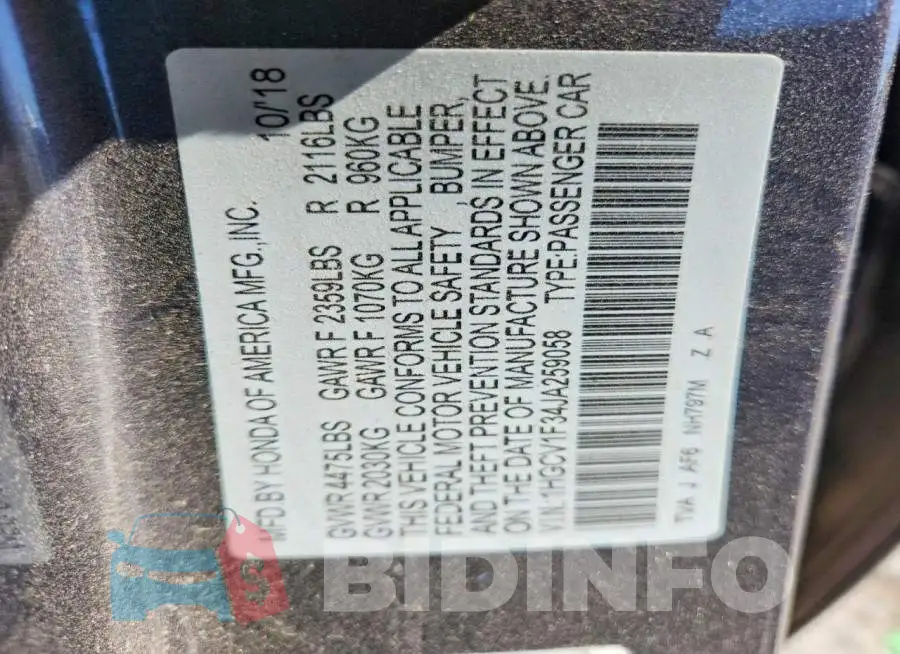 1HGCV1F34JA259058 Photo# 12
