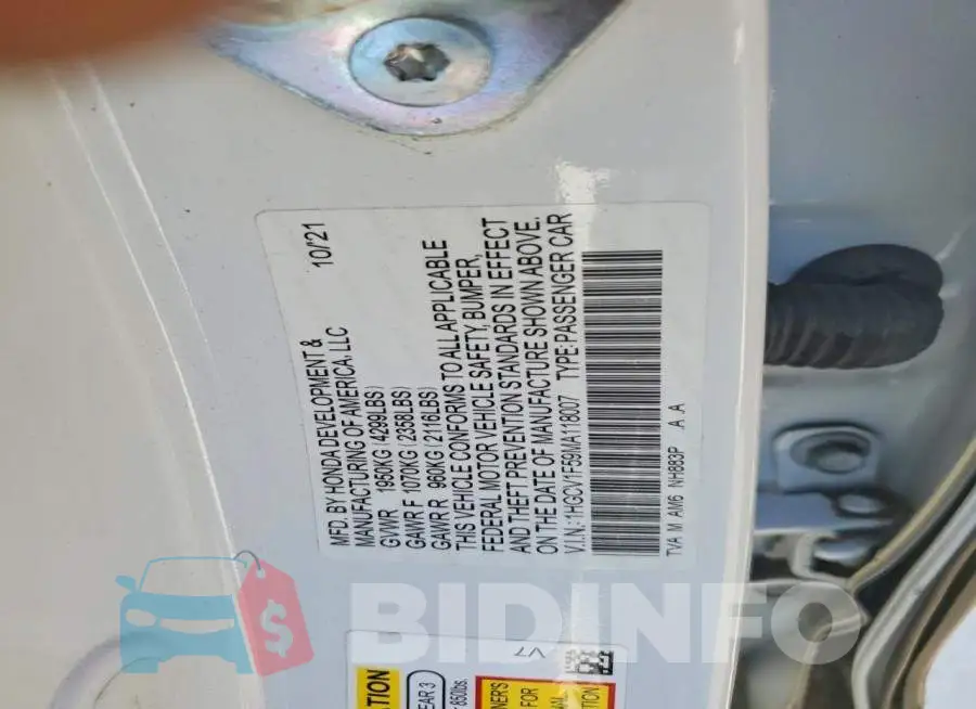 1HGCV1F59MA118007 Photo# 12