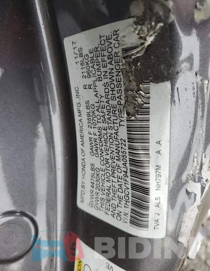 1HGCV1F94JA055722 Photo# 13